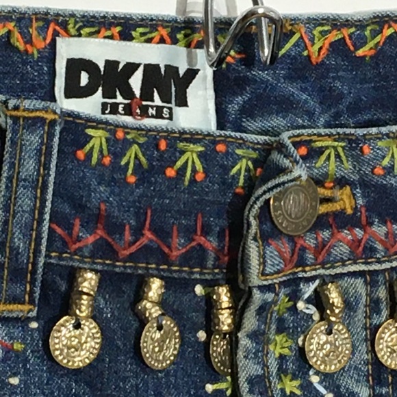 Vintage DKNY JEANS high waisted embroidery hippie - Picture 10 of 16